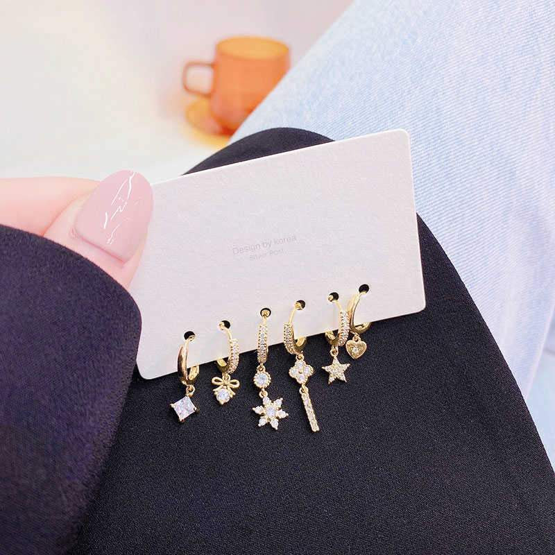 Urok romantyczne sześć zestawów dla kobiet wykwintna kluczowa kluczowa gwiazda śniegu w stylu motyla biżuteria mikro inkrustowana najwyższej jakości cyrkon G230320