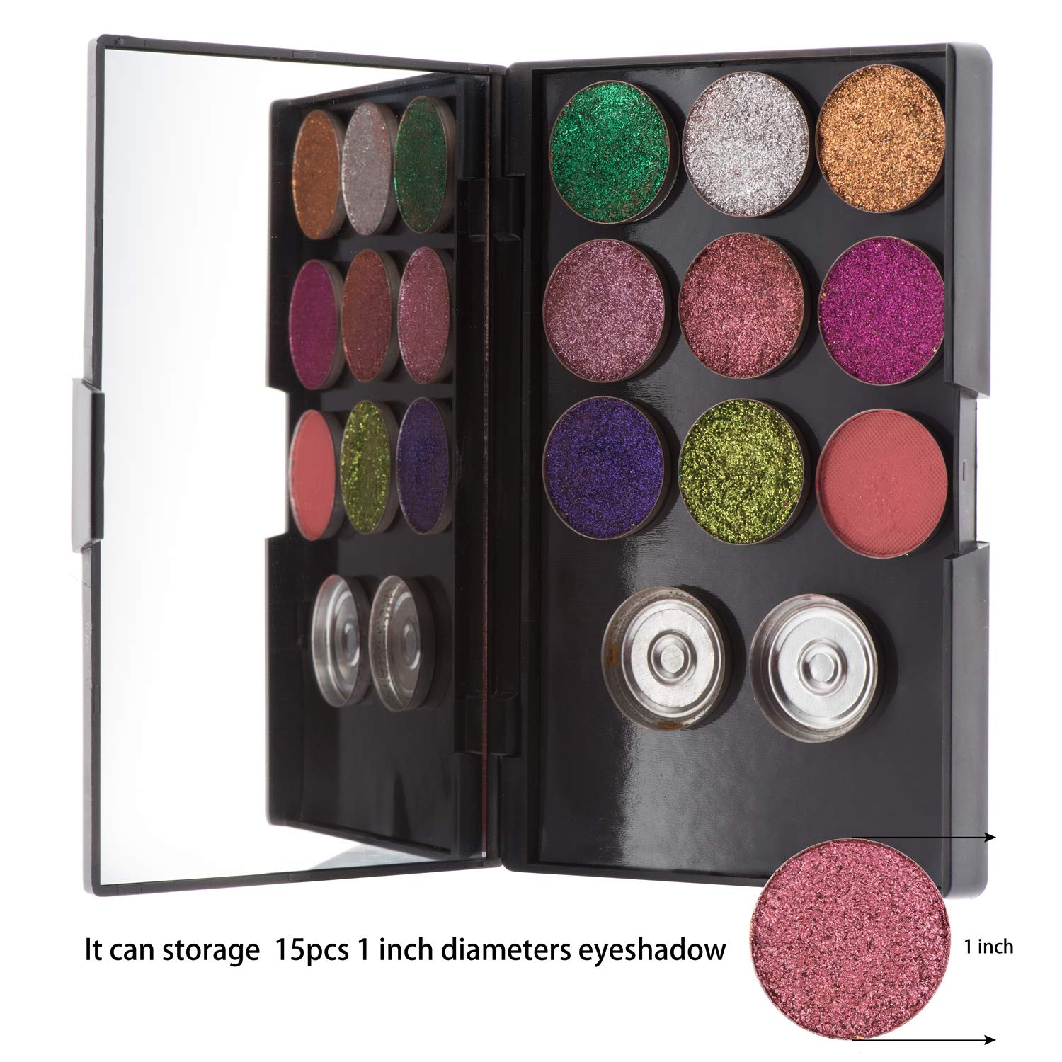 Leere 15 x 10 cm magnetische Kunststoff-Kosmetik-Palette, Make-up-Box, Aufbewahrung mit Spiegel für DIY Lidschatten, Lippenstift, Rouge, Pulver