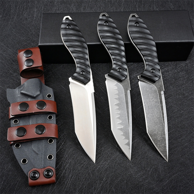 High Quality M2 Survival Straight Knife Z-wear Stone Wash/Satin Tanto Blade Full Tang Black G10 Handle Fixed Blade Knives With Leather Kydex