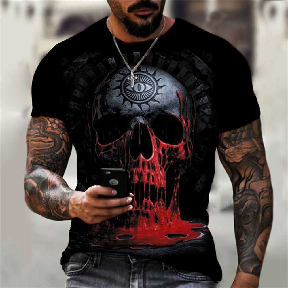 Męskie T-shirty Mężczyźni i kobiety Caual Trzynty Spring Lato Oddychający Vintage Vintage Skull 3D Print T-shirt O-Neck Hip Hop Top Horror Caual T Shirt Harajuku szerokie ubranie