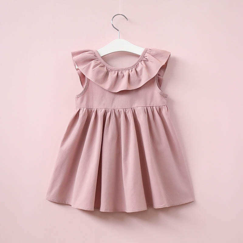 Flickans klänningar 2022 Summer Baby Girls Dress Kids Pleated Backless Bow Dresses Children's Cotton Sleveless Come Korean Style Vestido Clothes W0314