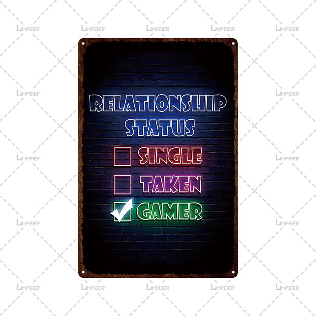 Neon Game Znak Malowanie metalowe Game Chill Wall Stickers Slogan Tin Znak Metalowy plakat do gry Man Cave Retro Decor 30x20cm W03