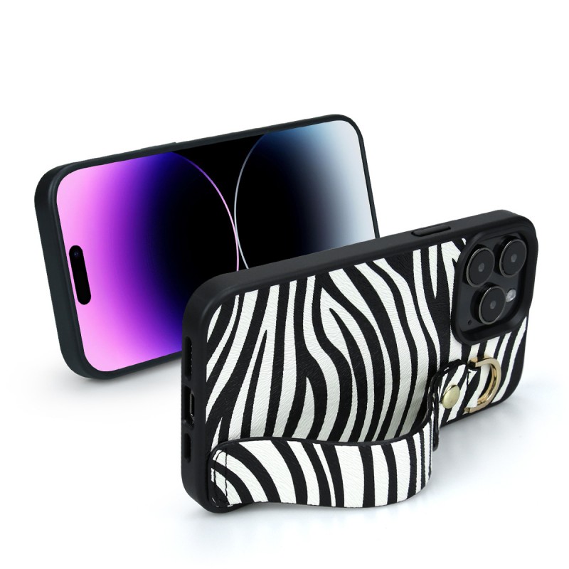 Mobile phone case suitable for 14ProMax 13 leather case 12 stripe wrist strap bracket case