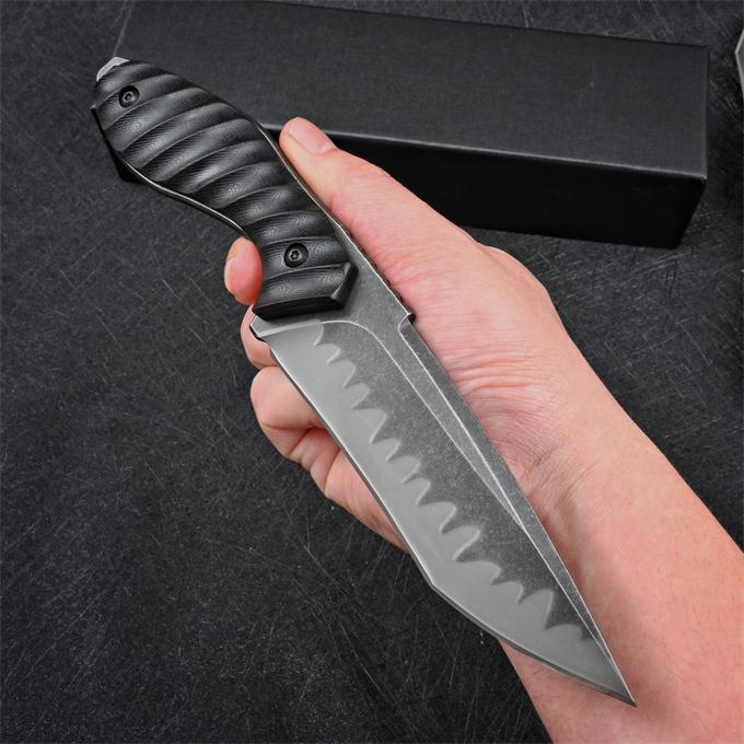 New Arrival High Quality M2 Survival Straight Knife Z-wear Stone Wash/Satin Tanto Blade Full Tang Black G10 Handle Fixed Blade Knives With Leather Kydex