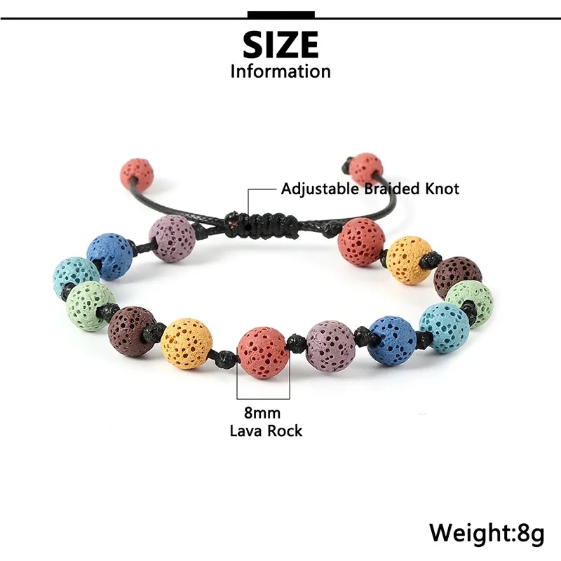 Farbige Lavastein-Perlenstränge, ethnisches Armband, handgewebt, verstellbare Armbänder für Damen und Herren, Schmuck