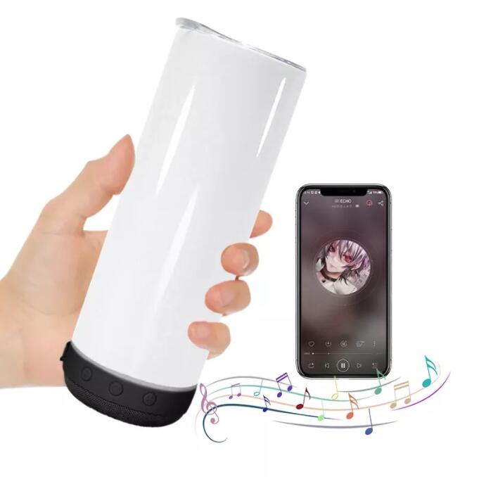 20oz Sublimation Bluetooth Speaker Tumbler Straight Tumbler wireless Intelligent Music Cups Stainless Steel Smart Drinkware Water Bottle with Lids