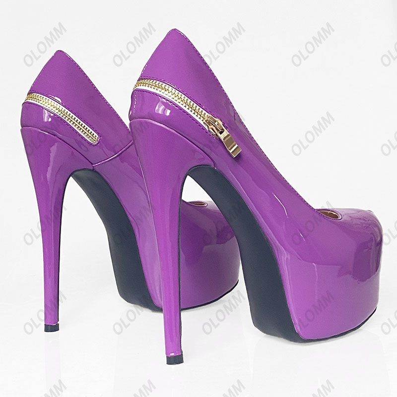 Olomm Nuove Donne Primavera Pompe Brevetto Sexy Tacchi A Spillo Punta Rotonda Splendido Fucsia Viola Night Club Scarpe Da Donna Formato DEGLI STATI UNITI 5-20