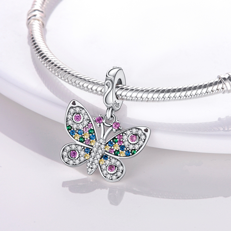 925 Siver Beads Charms för Pandora Charm -armband Designer för kvinnor Spring Butterfly Dingle Charms