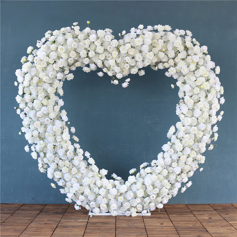 Red Rose Heart Shaped Flower Arrangement for Wedding Pary Background Decor Artificial Flowers Arch Set Stage Props