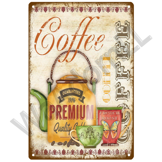 Retro Coffee Art Painting Targa in metallo Targa in metallo Wall Art Poster cucina Bar Cafe Room Retro Iron Painting30X20cm W03