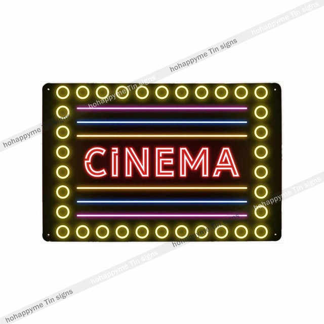 Neon-Metallmalerei-Schild, Kino-Plaketten, dekoratives Kino, Spielzimmer, Kinderzimmer, Wanddekoration, moderne Kunst, Poster, 30 x 20 cm, W03