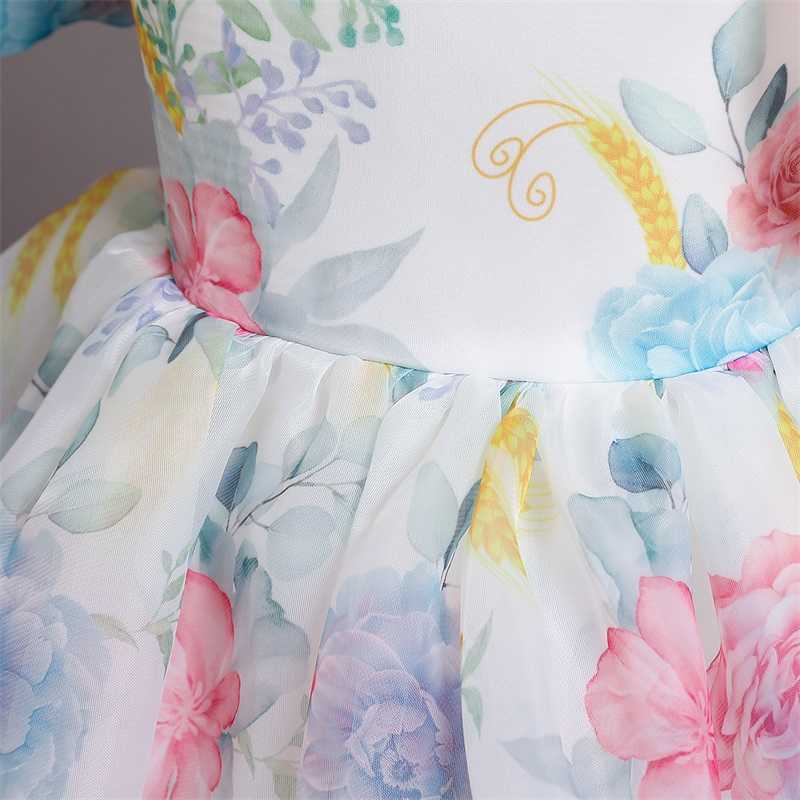 Flickans klänningar Flower Puff Sleeve Dress Child Girls Princess Dress Kids 3 6 8 Years Tutu Ball Gown Chirstmas Kids Come Birthday Party Dress