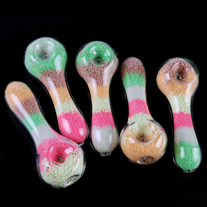 Latest Colorful Sandstone Glow In Dark Style Pipes Portable Thick Glass Dry Herb Tobacco Spoon Bowl Filter Oil Rigs Handpipes Hand Bong Smoking Cigarette Holder Tube