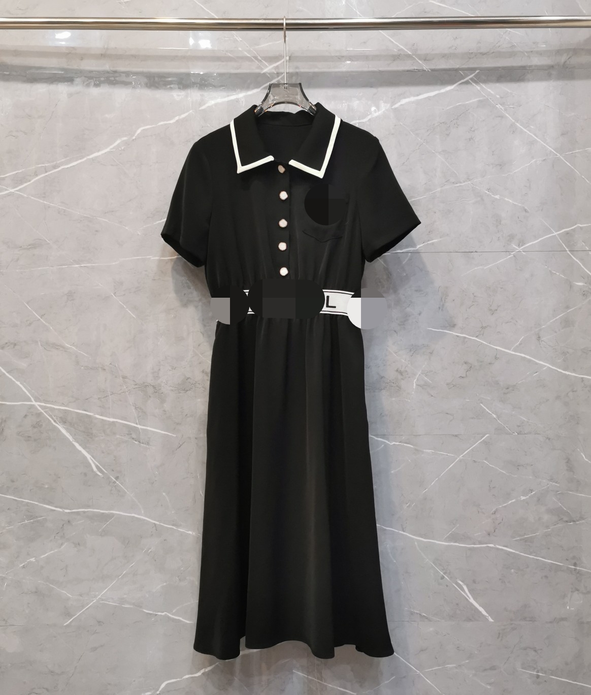 300 2023 Runway Dress Spring Summer Dress Brand Same Style Empire Lapel Neck Short Sleeve Striped Womens Dress Fashion weilan