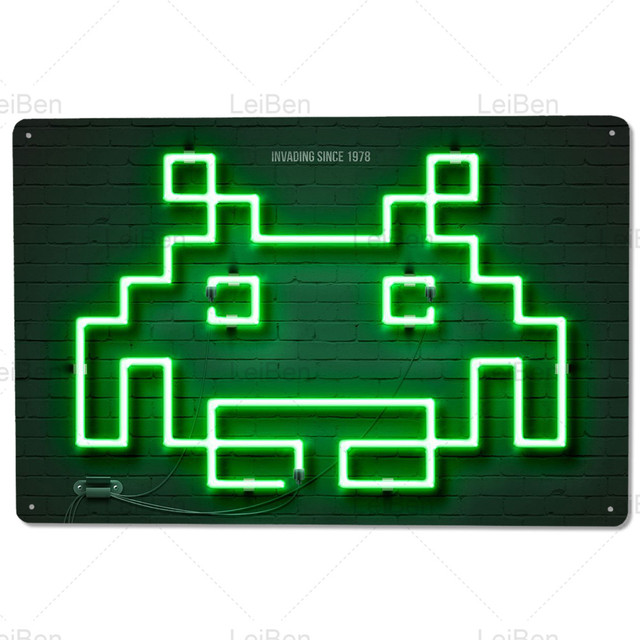 Komik Gamer Metal Teneke İşaret Vintage Plak Neon Oyun Deseni Retro Duvar Sticker Home Bar Club Oyun Odası Adam Mağara Demir Plakası 30x20cm W03