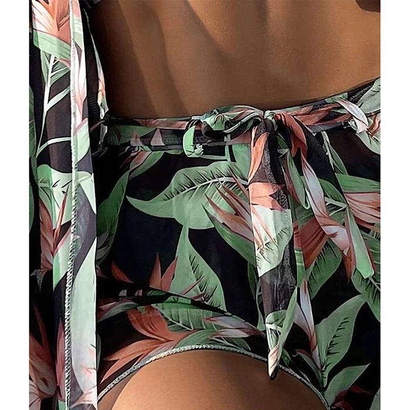 2023 neue Hohe Taille Bikini Set 3 Stück Frauen Sexy Langarm Cover Up Badeanzug Sommer Push-Up Strand Badeanzug bademode