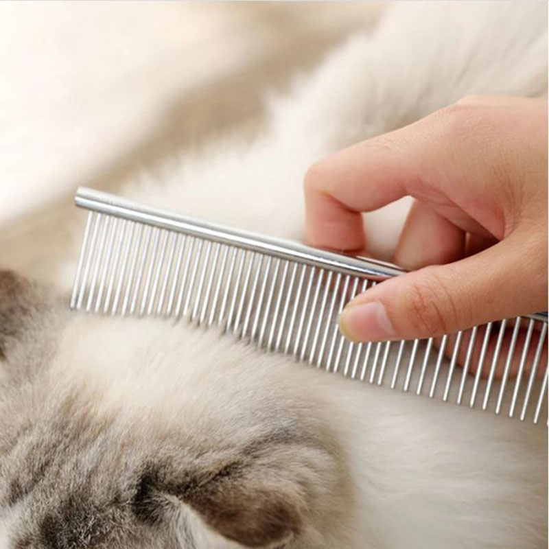 개 손질 용품 애완 동물 제모 콤 콤 콤 콤을위한 스테인레스 스틸 애완 동물 손질 빗은 느슨하고 매듭이있는 머리카락을 부드럽게 제거하는 고양이