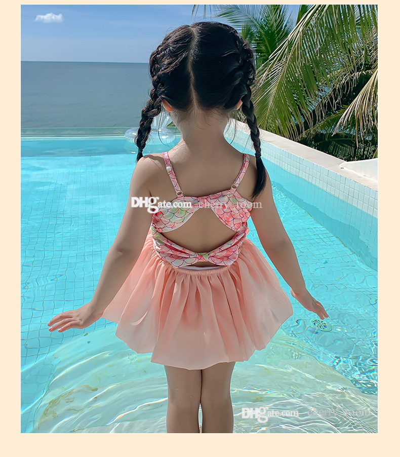 Girls Mermaid baby beach one-piece swimsuits fashion summer children bowknot princess swimming kids SPA beach swimwear S2178