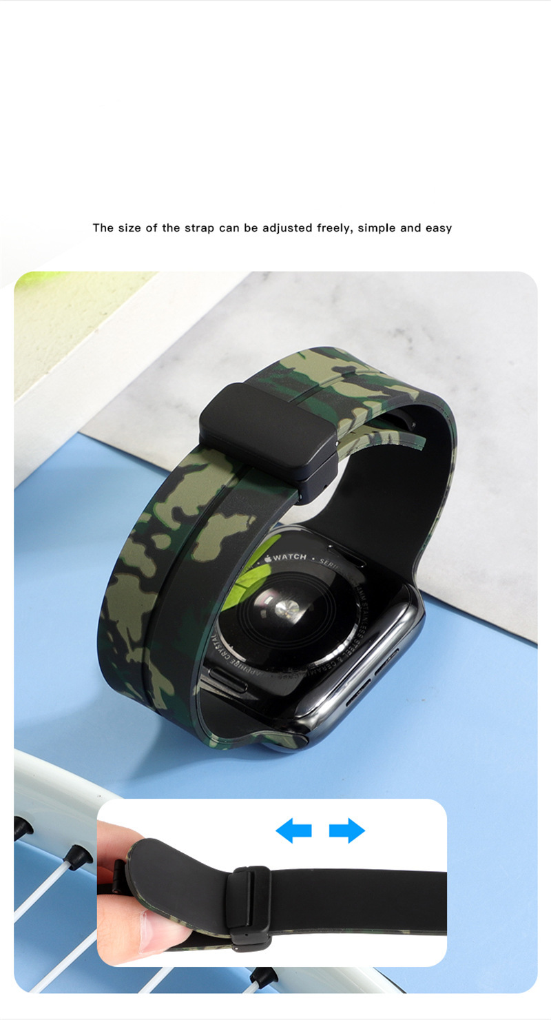 Silicone Camouflage Strap Bracelet for Apple Watch Series 8 7 6 5 4 3 SE Ultra Magnetic Snap Buckle Band 45mm 49mm