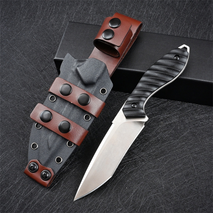 Factory Price High Quality M2 Survival Straight Knife Z-wear Stone Wash/Satin Tanto Blade Full Tang Black G10 Handle Fixed Blade Knives With Leather Kydex