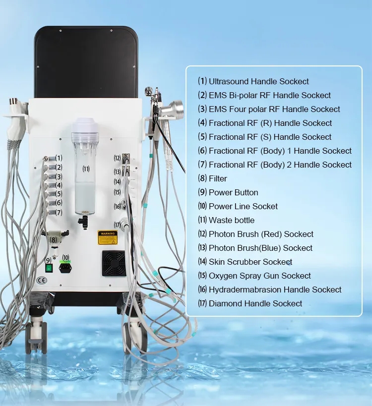 Uso en el salón Hydra Dermabrasion EMS RF Bio lifting Spa Máquina facial Chorro de agua Hydro Diamond Peeling Microdermoabrasion Hydro Machine