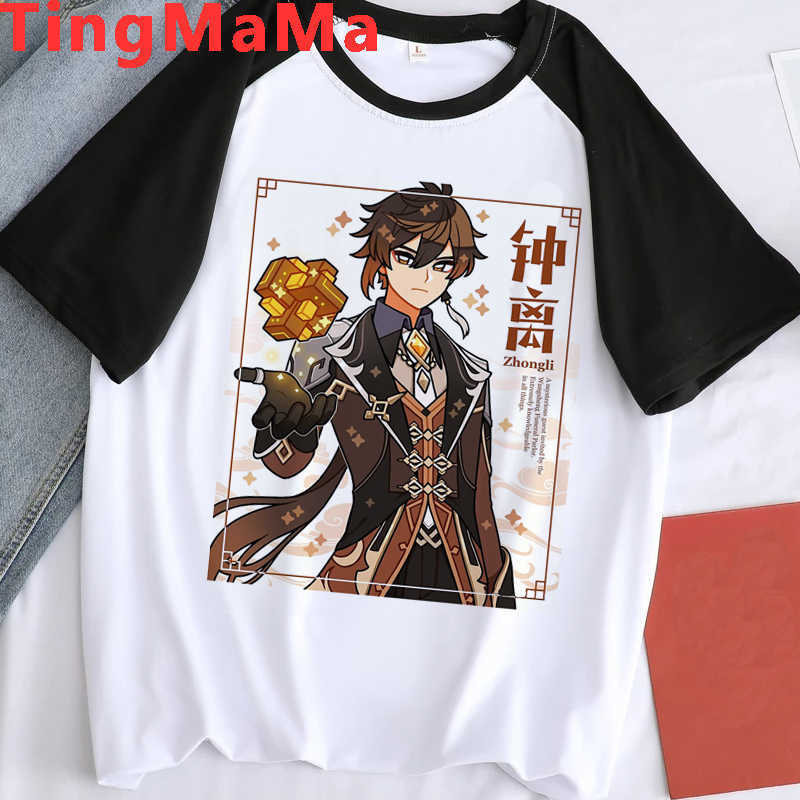 Men's T-Shirts 2021 Cute Genshin Impact T Shirt Men Hot Game Graphic Tees Kawaii Summer Tops Harajuku Cartoon T-shirt Funny Keqing Unisex Male W0322