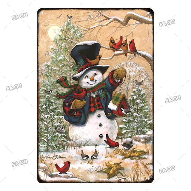 Noël Vintage Métal Peinture Affiche Elk Bonhomme De Neige Rétro Tin Sign Salon Mur Art Plaque pour Moderne Décor À La Maison Esthétique 30X20cm W03