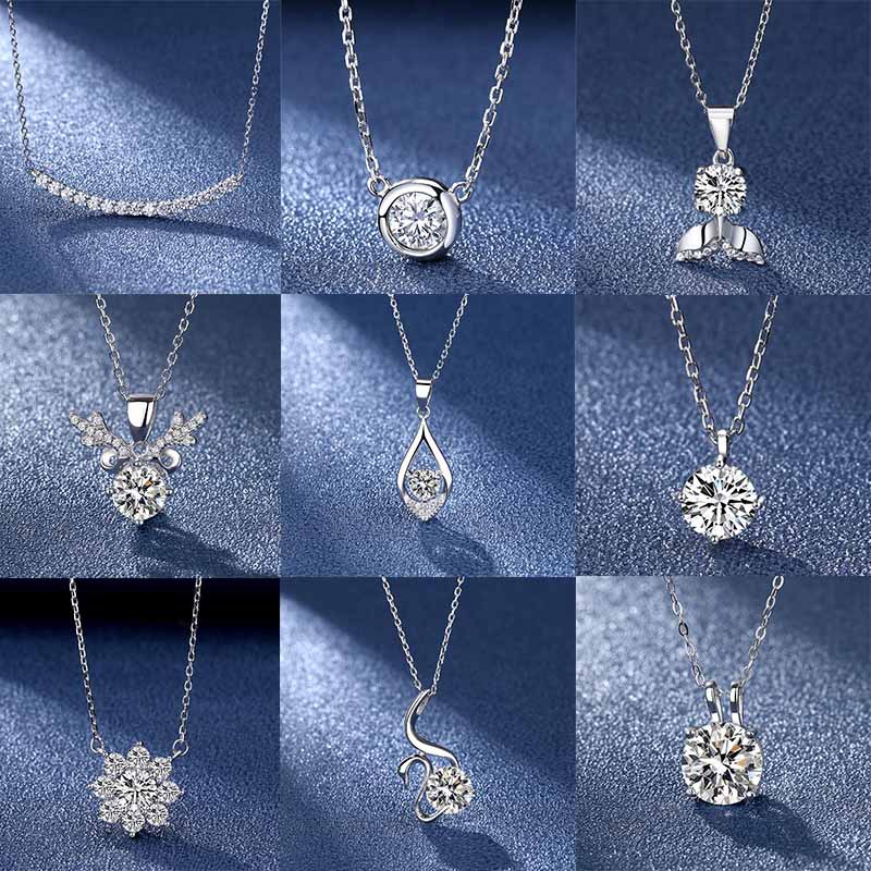32 Style Real 1CT D Color Moissanite Necklace 100% 925 Sterling Silver Party Wedding Pendant Halsband för kvinnor diamantsmycken