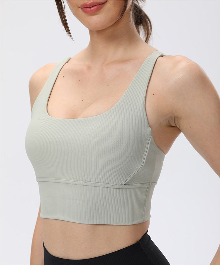 ll femmes sport hauts de soutien-gorge Cew cou Fintness Ribber réservoir gilet entraînement respectueux de la peau respirant entrecroisé séchage rapide haut femme