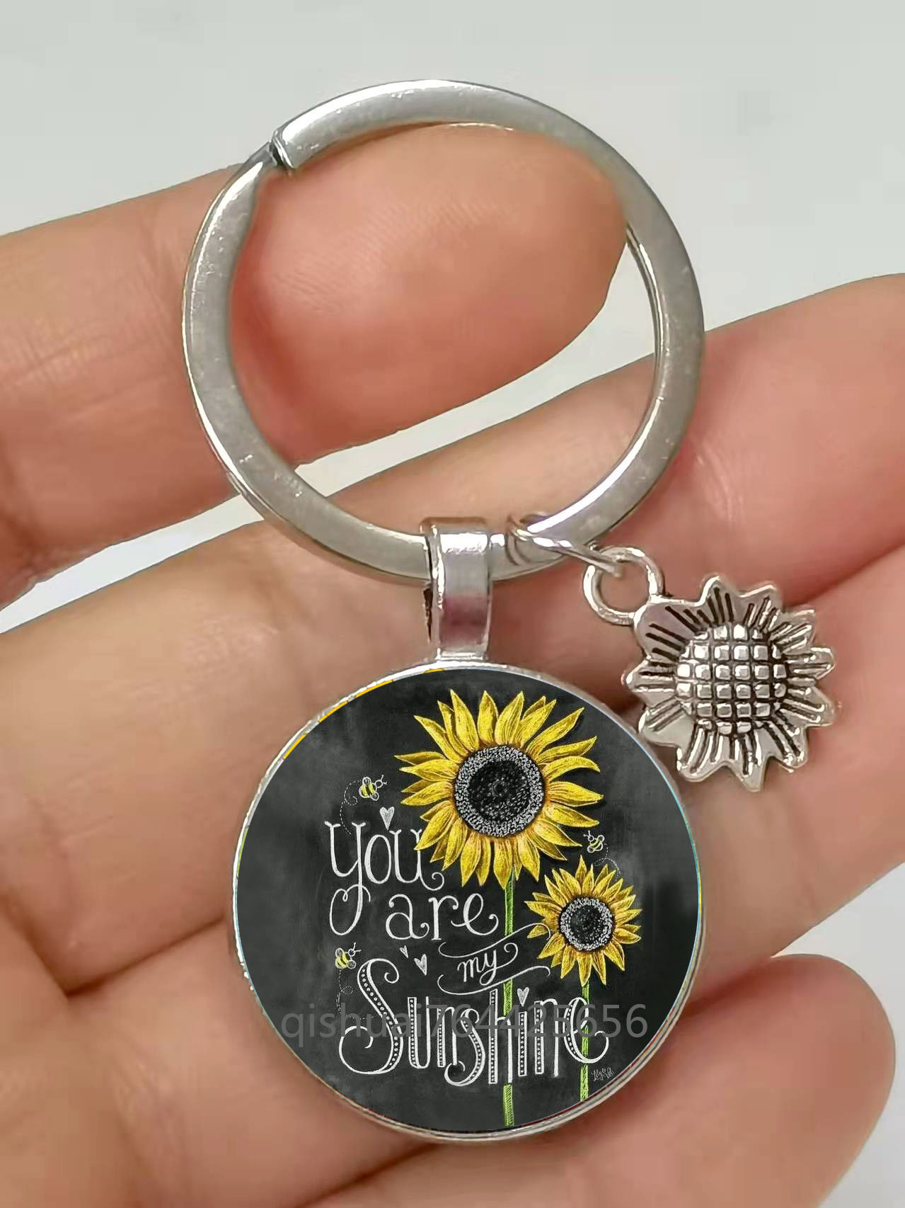 Sunflower Alloy Key Rings Glass Convex Keychain Car Case Charm Metalgift Women Men