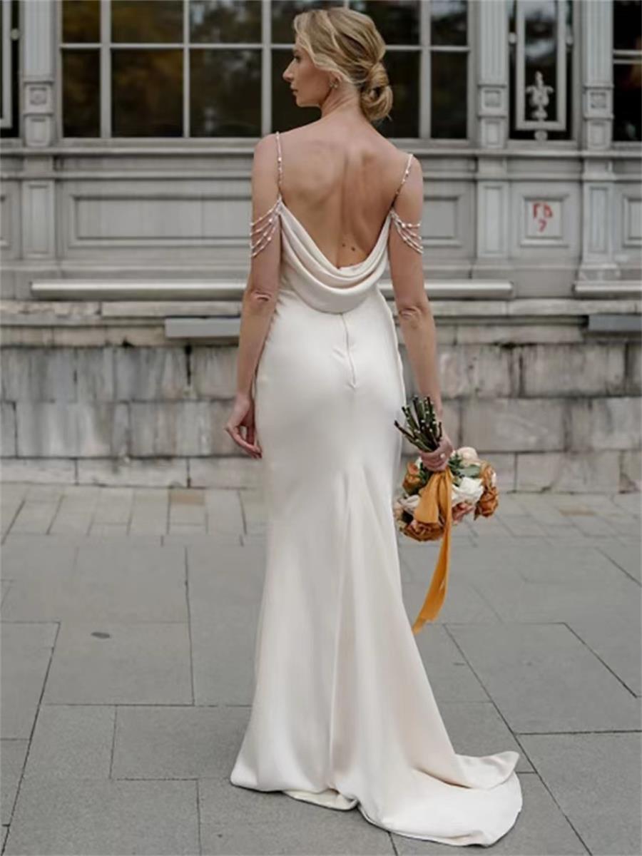 Французский стиль атлас подвеска легкое свадебное платье 2023 Свадебное темперамент простые и усовершенствованные FN10985