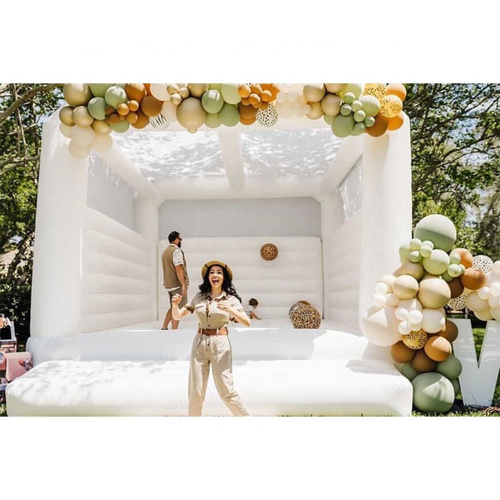 Eenvoud Wit Wedding Bounce House met Cover Commercial opblaasbare Moonwalks Bouncy Castle Tent voor kinderen Volwassenen feest