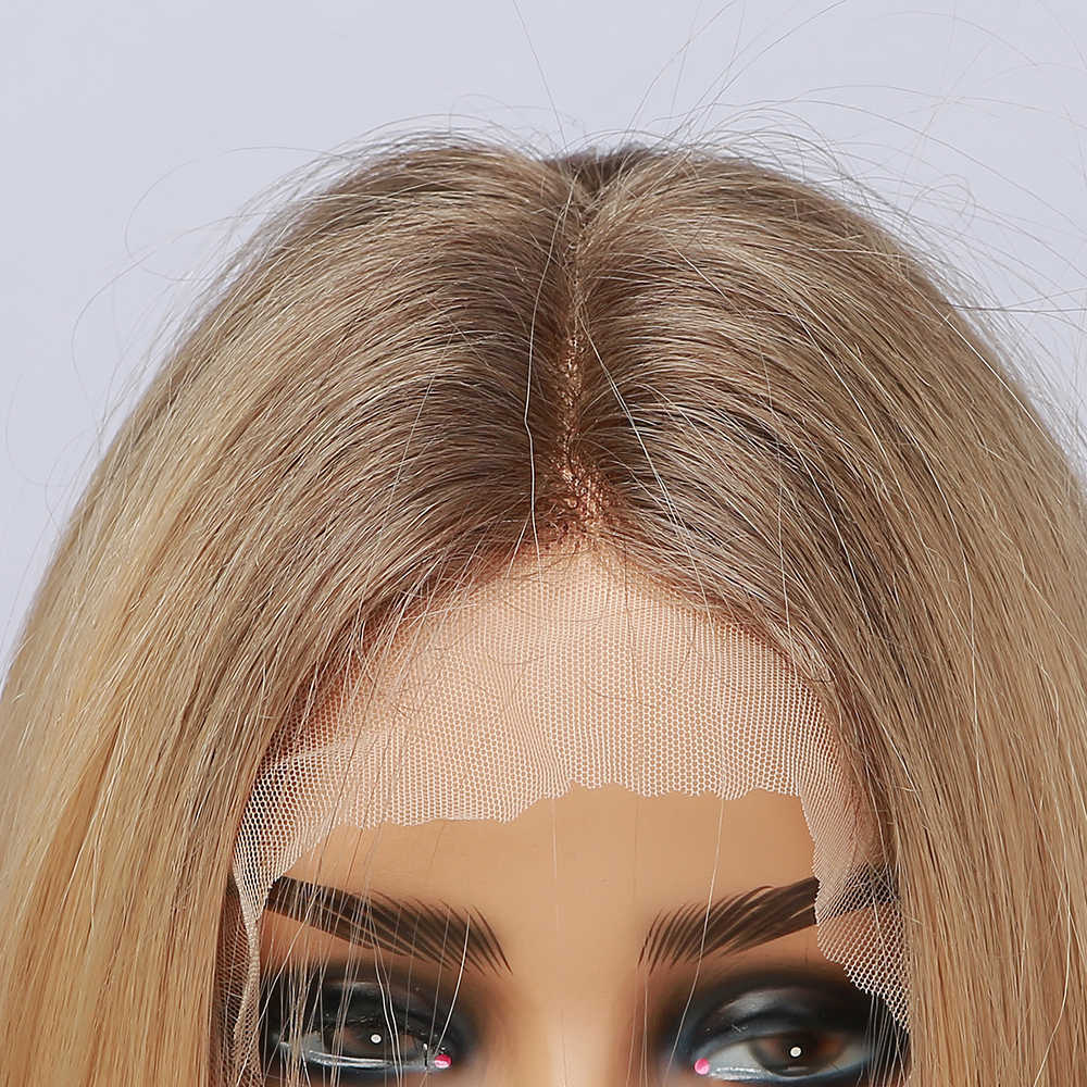 Perruques Synthétiques Easihair Droite Blonde Lace Front Perruques Synthétiques avec des Cheveux de Bébé Longs Perruque Naturelle Haute Densité pour Femmes Résistant à la Chaleur 230227