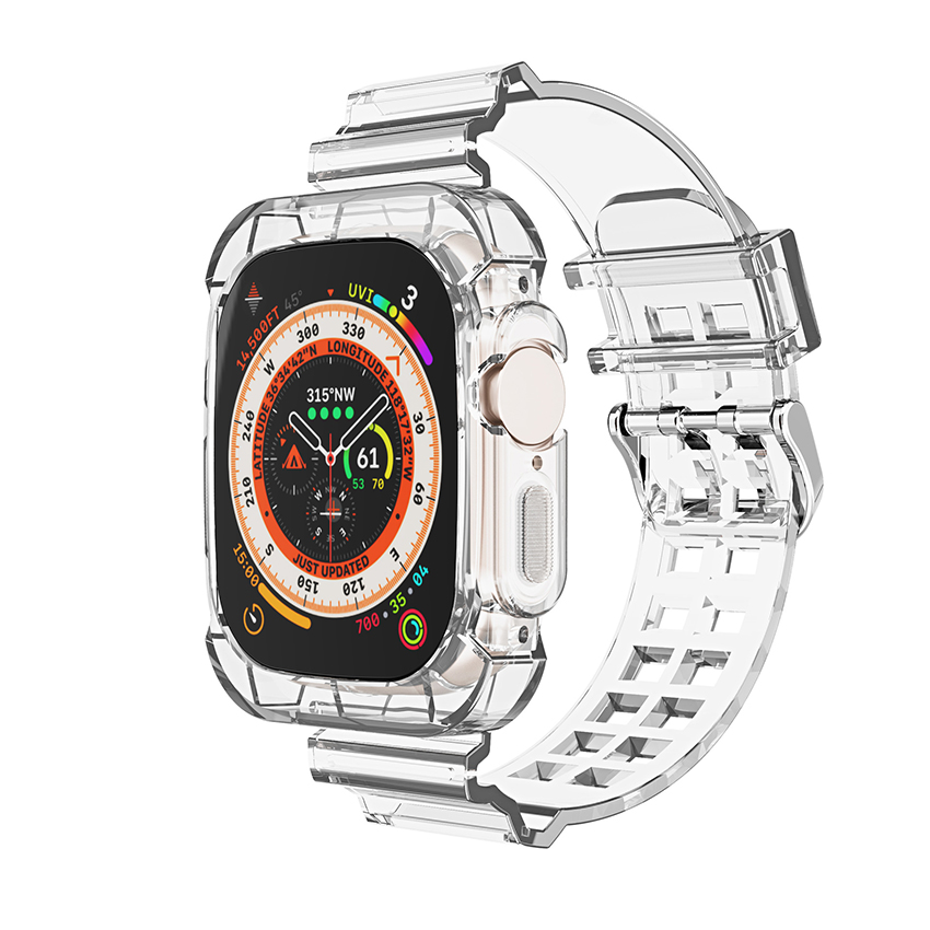 스마트 스트랩 투명 TPU 보호 케이스 스트랩 웨이브 밴드 스포츠 팔찌 밴드 FIT IWATCH SERIES 8 ULTRA 7 6 SE 5 4 3 APPLE WATCH 38 42 40 41 44 45 49mm Wristband