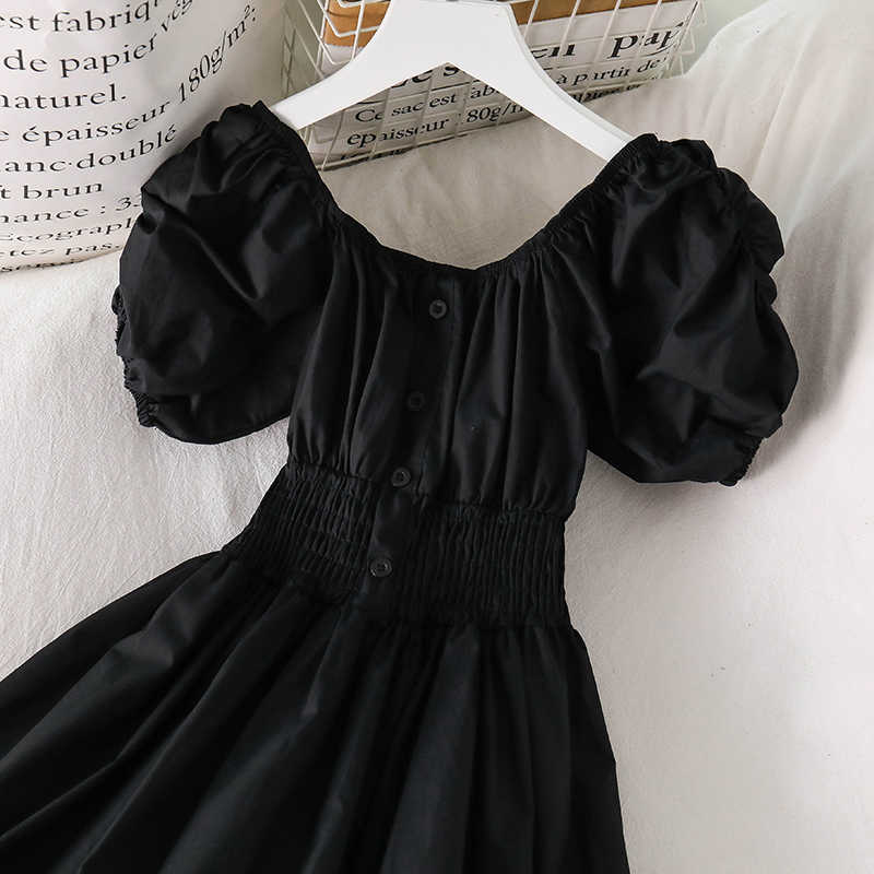 Freizeitkleider Kleider für Damen Vintage Gothic Kleid Elegant O-Ausschnitt Kurze Puffärmel Hohe Taille Mittellang Dark French Chic Vestidos G230322