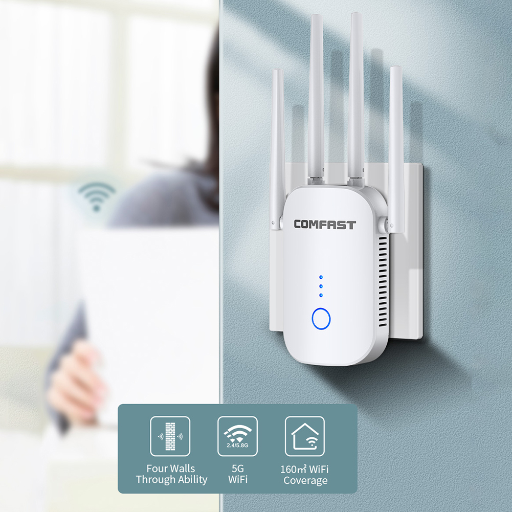 1200Mbps WiFi Repeater Wi-Fi Range Extender 2.4 GHz Extend Home WiFi Router Signal 11n Wireless WiFi Booster Range Amplifier