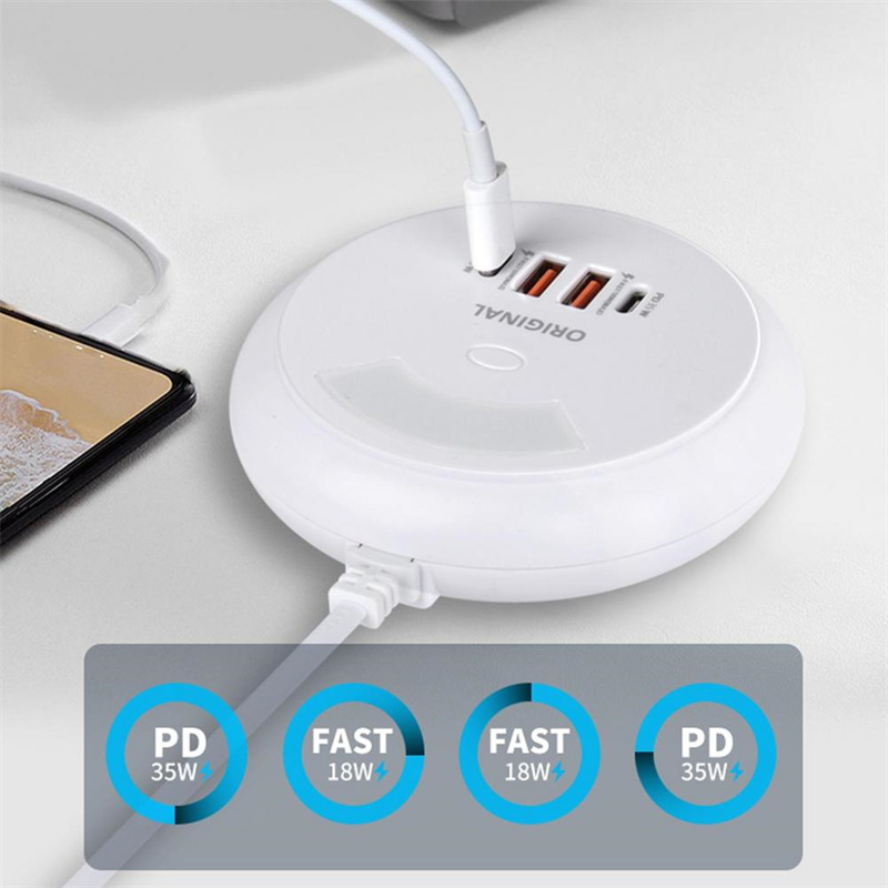 35w Quick Fast Charge Multi Charger Station Compact 4 Port USB PD Charging Socket Portable USB C Wall Charger Adapter Touch Night Light for Phones Tablets with box