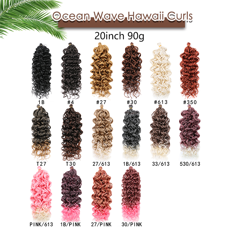 18 pouces Hawaii Curl Ocean Wave Cheveux Synthétiques Afro Ondulés Blonde Soie Armure Tressage Crochet Cheveux Ocean Wave Tresse