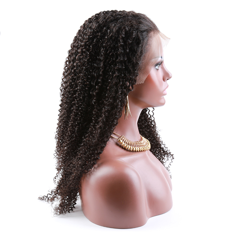 HD透明モンゴルのキンキーカーリーレースフロントウィッグ人間の髪は黒人女性のために摘み取られていますグアレス16インチの深さジェリーカーリーウェーブレース前面ウィッグ