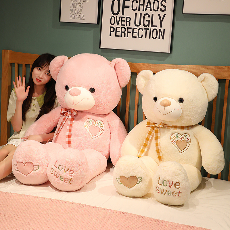 Bonito oso de peluche gigante de calidad de 75cm/95cm con amor, animales de peluche, almohada para dormir, regalos de San Valentín, decoración de habitación