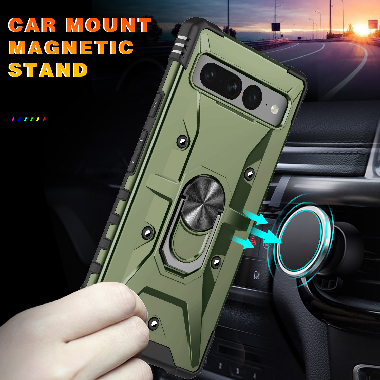 Cas anti-glissade de poignée à main pour Google Pixel 8a 8 7a 7 6 6a Pro Samsung A24 A34 A14 iPhone Phone Ring ShockProof Cover Cover Cover