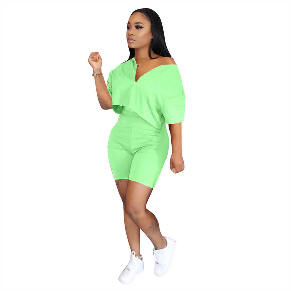 Women's Tracksuits Wholesale Items for Boutique Y2k Clothes Tracksuit Shorts Set Fashion Solid V-neck Short Sleeve Outfits M3646-1 P230320