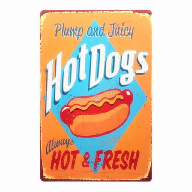 Neu Kommen HOT DOG Vintage Metall Zinn Zeichen Dekorative Kaffee Teller Shabby Chic Dekor für Cafe Bar Wand Aufkleber Großhandel 30X20 cm W03