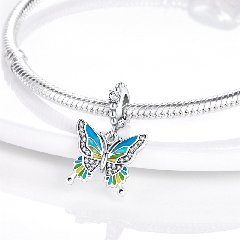 925 Siver Beads Charms för Pandora Charm -armband Designer för kvinnor Spring Butterfly Dingle Charms