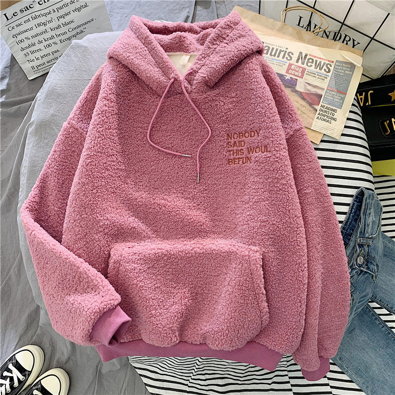 Automne Hiver Épais Chaud À Capuche Manteau Velours Cachemire Femmes Lâche À Manches Longues Sweat Bleu Pull Casual Tops