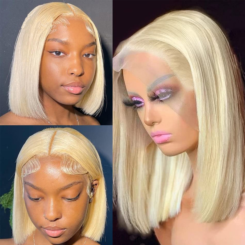 Mettre en évidence les cheveux humains court Bob perruques miel blond brun fermeture brésilienne synthétique avant de lacet perruque pour les femmes