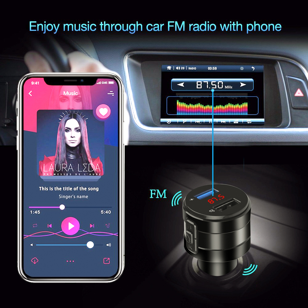 Modulateur transmetteur FM Bluetooth pour voiture, 3.1a, double Ports USB, adaptateur de chargeur de voiture, lecteur MP3, récepteur Audio sans fil, Kit mains libres