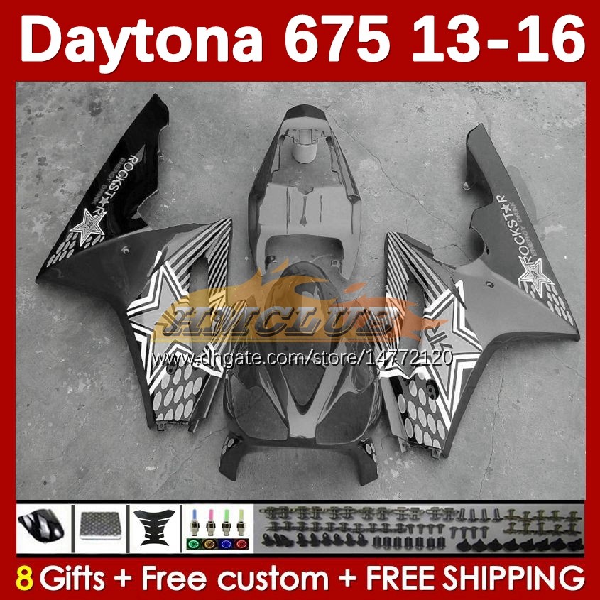 OEM Faitings Kit para Daytona 675 675R 13 14 15 16 Cinza prateado 2013 2014 2015 2016 Moto Bodyworks 166no.98 Daytona675 Body Daytona 675 R 2013-2016 MOTOCYCLO