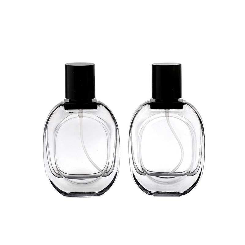 1 unz Glass Perfume Opakowanie butelka 30 ml prasowa pompa sparowa Lid Frosted Czarna czarna pusta mgła owalna płaska okrągłe kosmetyczne fiolki uzupełniające