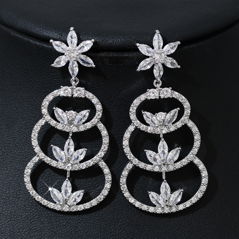 Flower 14K White Gold Diamond Jewelry set Party Wedding Earrings Necklace For Women Bridal Engagement Anniversary Jewelry Gift